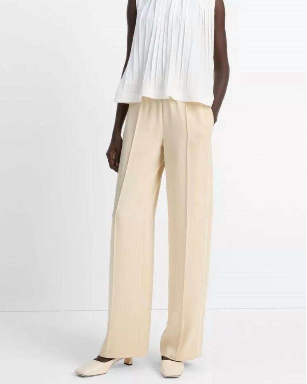 NEW VINCE mid rise side strap pull on pant in 201pcy/pale canyon